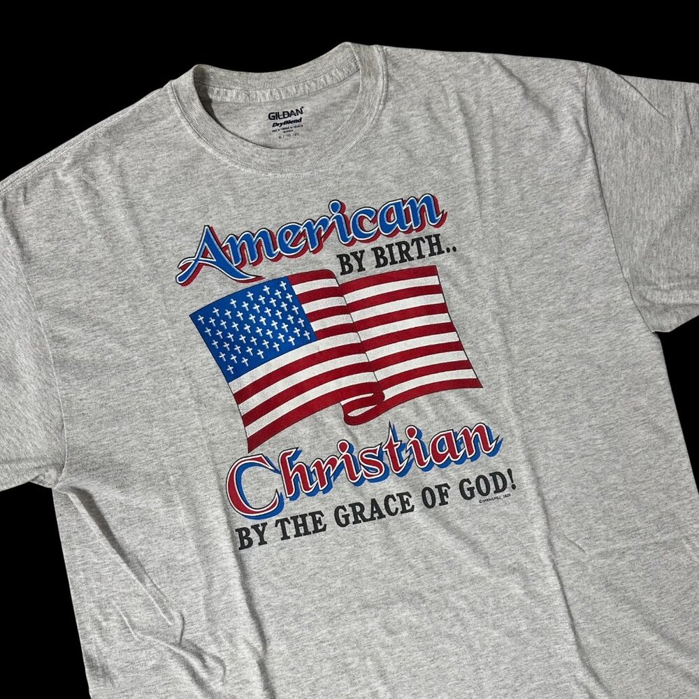 Vintage T Shirt 1990s American Christian Grace God Gray XL Patriotic July 4th